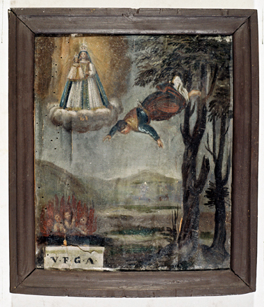 ex-voto, tableau : Chute d'une femme tombant d'un arbre ou voleuse de fruit