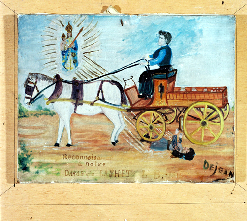 ex-voto, tableau : Fillette sous les roues d'une wagonnette