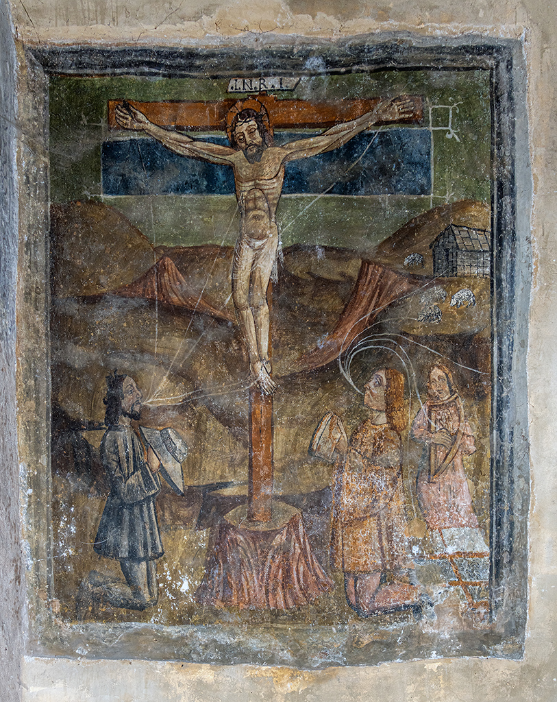 La bonne et la mauvaise prière dans le porche de Saint-Marcellin de Réallon.