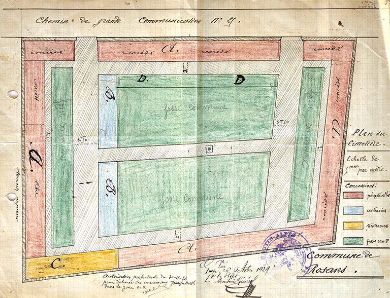 Plan [de la partie ancienne] du cimetière de Rosans (1929).