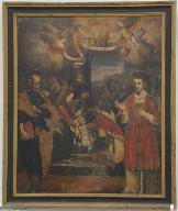 tableau : Adoration des bergers avec saint Pierre et saint Etienne