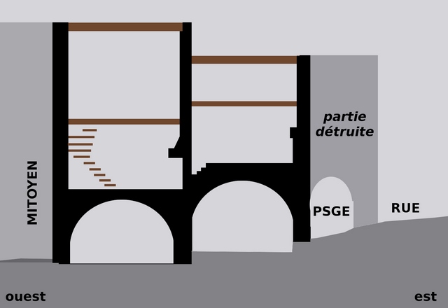Coupe schématique du bâtiment, est-ouest.