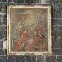 tableau : Saint Etienne (?) et saint Jean Evangéliste devant le Sacré-Coeur, la couronne d'épines, la croix et le Saint-Esprit, cadre