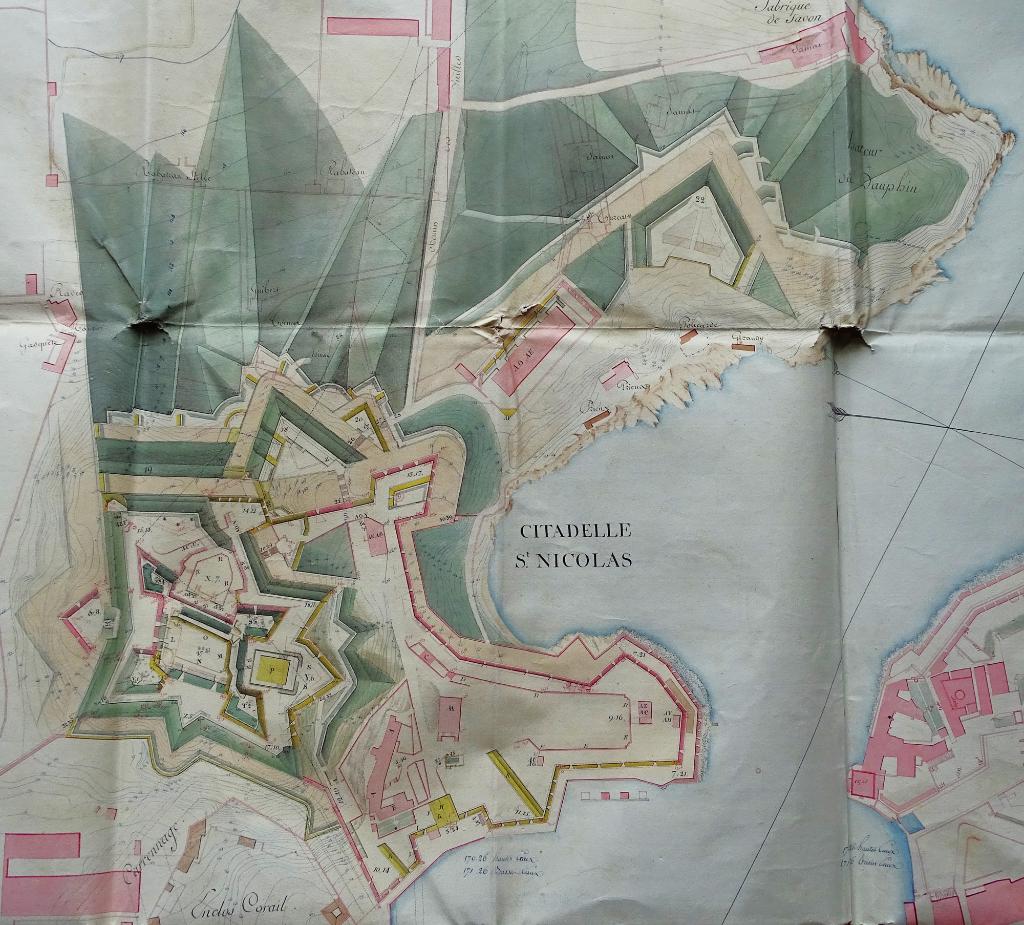 Plan de la citadelle St Nicolas et de ses environs, pour servir au projet de sa restauration et amélioration, 1820. Détail.