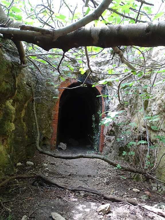 Porte de la galerie caverne du magasin à poudre, vue de la tranchée d'accès.
