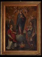 Cadre, tableau : Couronnement de la Vierge avec saint Etienne et saint Pancrace