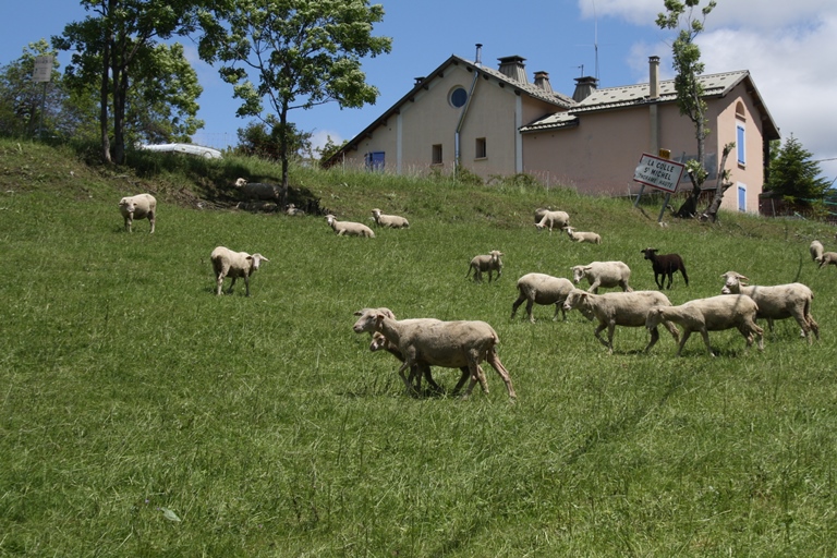 L'entrée du village avec le gîte, anciennement auberge de jeunesse, à l'arrière-plan. L'écart reste une agglomération d'éleveurs ovins. 