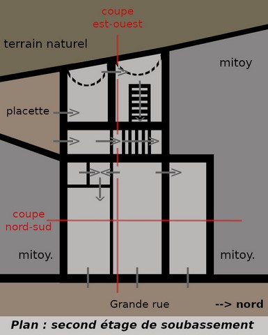 Plan schématique du bâtiment : second étage de soubassement.