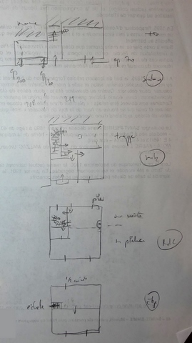 Plans schématiques du bâtiment. De haut en bas : premier étage de soubassement, second étage de soubassement, rez-de-chaussée surélevé, étage.