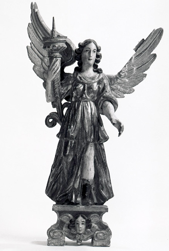 statues (2), luminaires (statuettes) : Anges porte-flambeau (N° 1)