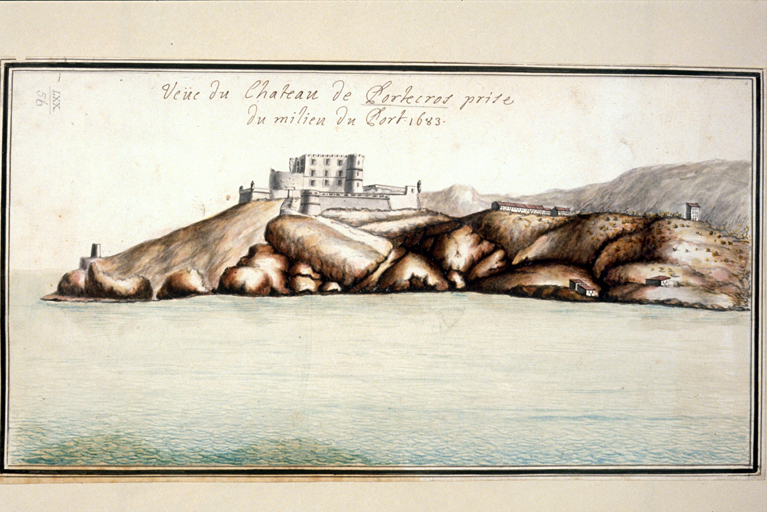 Vue du chateau de Portecros prise du milieu du port 1683. 