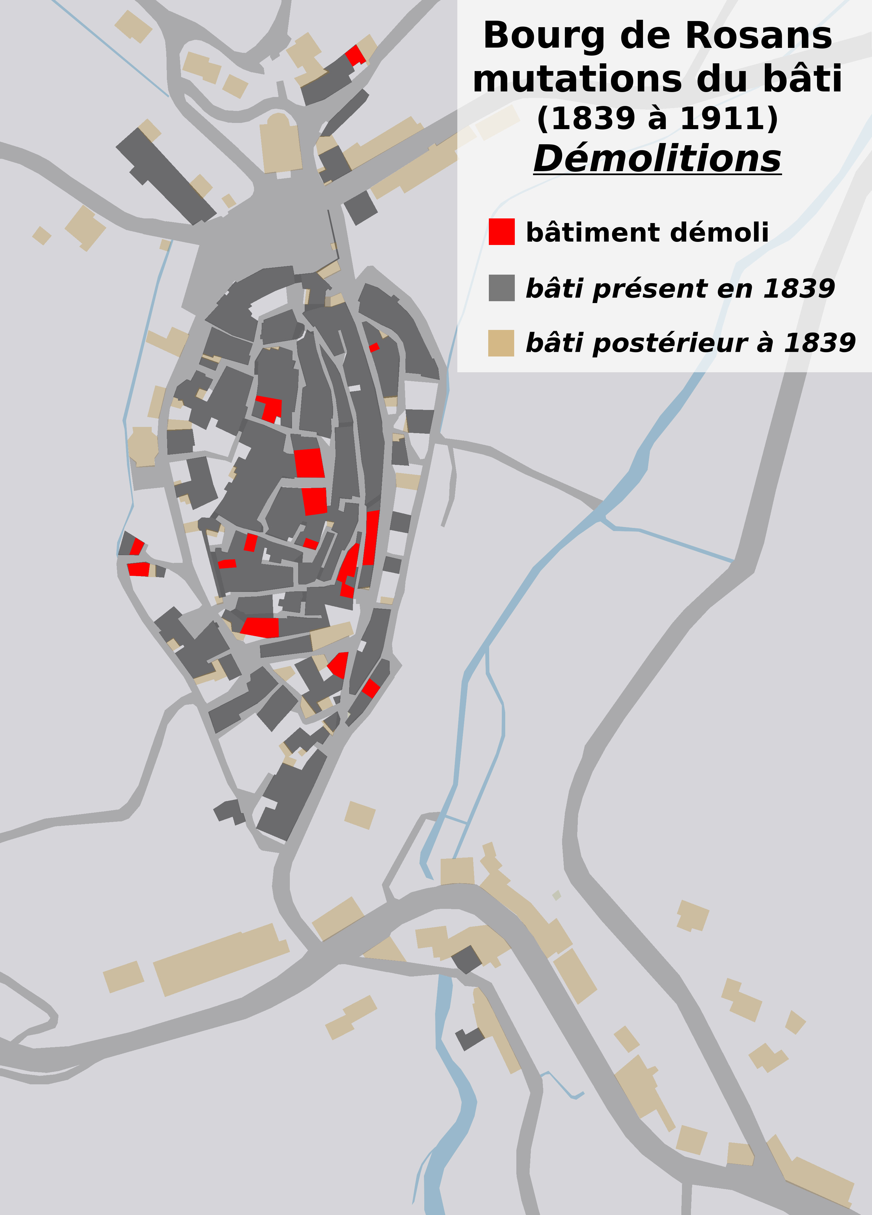 Démolitions déclarées dans les matrices cadastrales, entre 1839 et 1911.
