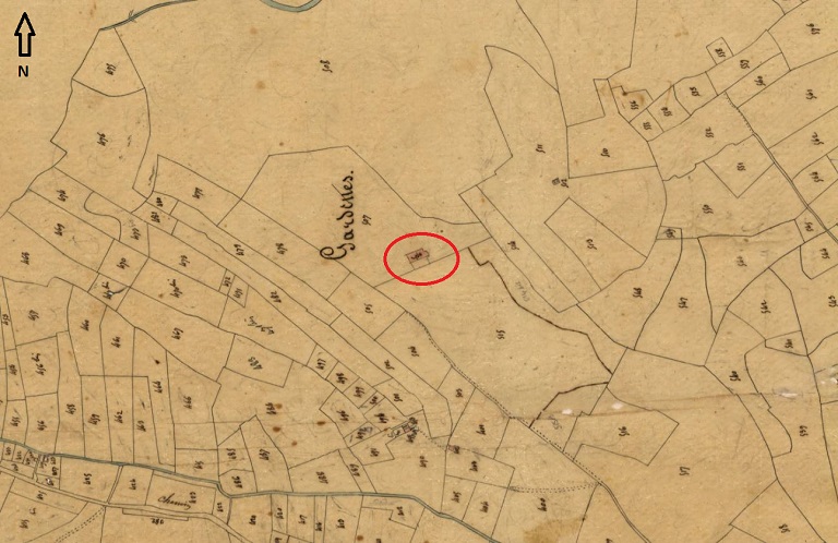 Plan de masse et de situation d'après le cadastre de 1833 (section A, parcelle 506).