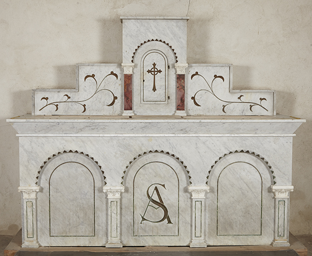 Ensemble de l'autel secondaire de sainte Anne : degré d'autel, autel, tabernacle, gradin d'autel