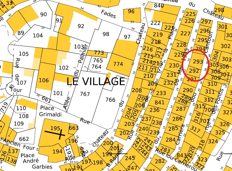 Plan de masse et de situation d'après le cadastre de 2024 (section B, parcelles 292 et 293).