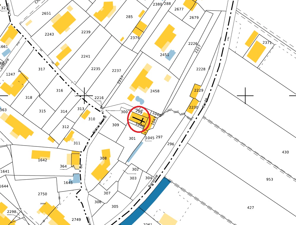 Plan de masse et de situation d'après le cadastre de 2024 (section D, parcelle 300).