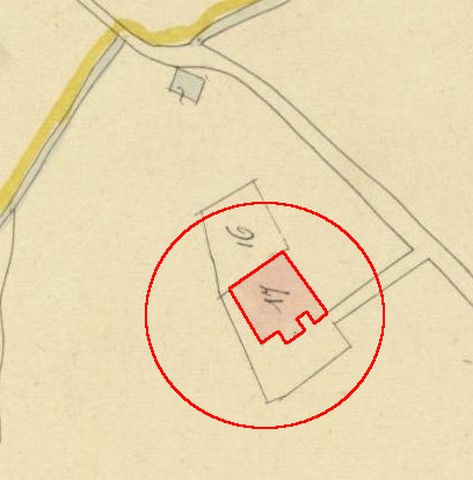 Plan de masse d'après le plan cadastral de 1839, section C4. Echelle d'origine 1/2000e.