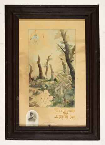 ex-voto, tableau : Soldat de la guerre de 1914-1918 dans un paysage de bataille, Jean Baratta