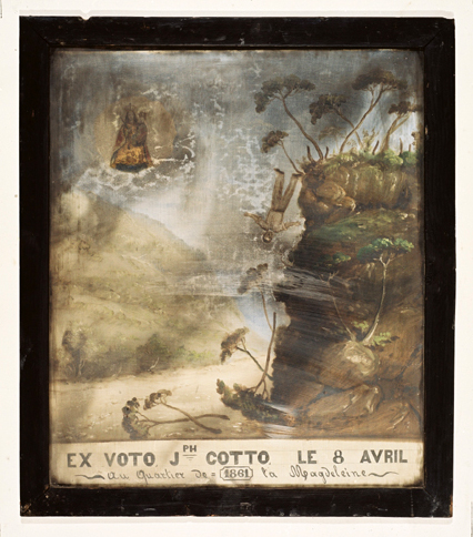 ex-voto, tableau : Chute d'un jeune homme tombant dans un ravin, Joseph Cotto