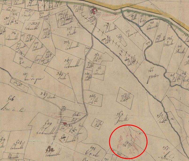 Plan de masse et de situation de la chapelle Sainte-André dite Saint-Andrieu d'après le cadastre de 1810 (section Du, parcelle 357).