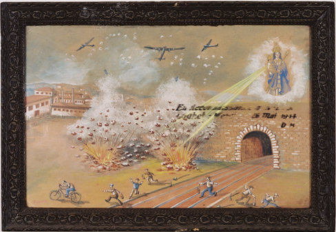 ex-voto, tableau : Bombardement d'une voie de chemin de fer