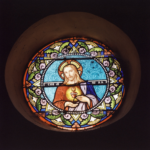 paire de verrières à personnages : Christ du Sacré-Coeur, Vierge du Sacré-Coeur