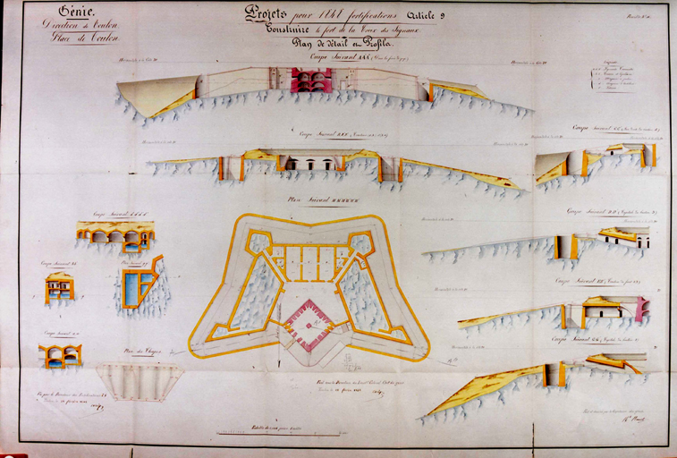 Construire le fort de la Croix des Signaux, détails et profils, 1848.