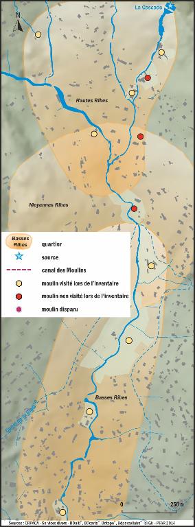 Localisation des moulins des Ribes