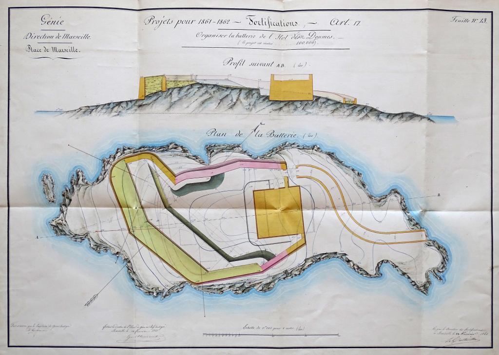  [Plan du projet d'organisation de la batterie de l'île de Doume], 1861.