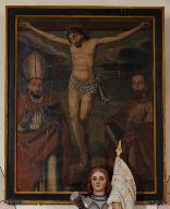 Tableau : Crucifixion avec saint Jacques le Mineur et saint Jacques le Majeur (?)