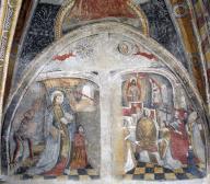 Peinture monumentale de la chapelle ouest : sainte Geneviève avec un donateur et la messe de saint Grégoire