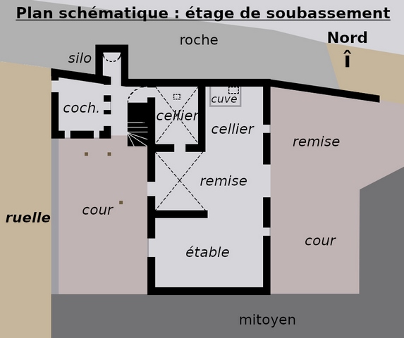 Plan schématique du bâtiment : étage de soubassement.