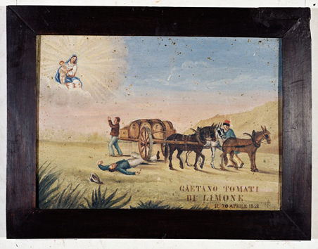 ex-voto, tableau : Homme renversé par un haquet, Gaetano Tomati