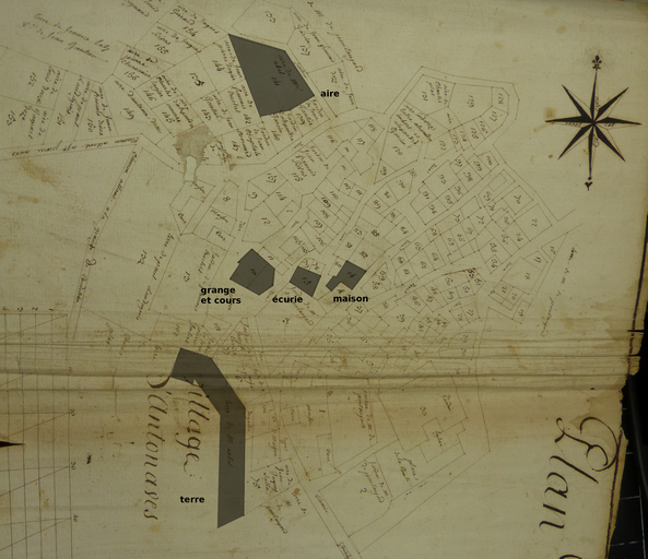 Propriétés du notaire Abel en 1775 d'après l'extrait du plan terrier n°1.