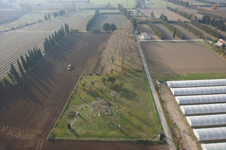 Vue aérienne du cimetière depuis l'est.