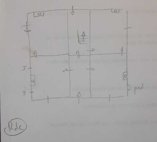 Plan schématique du rez-de-chaussée surélevé.