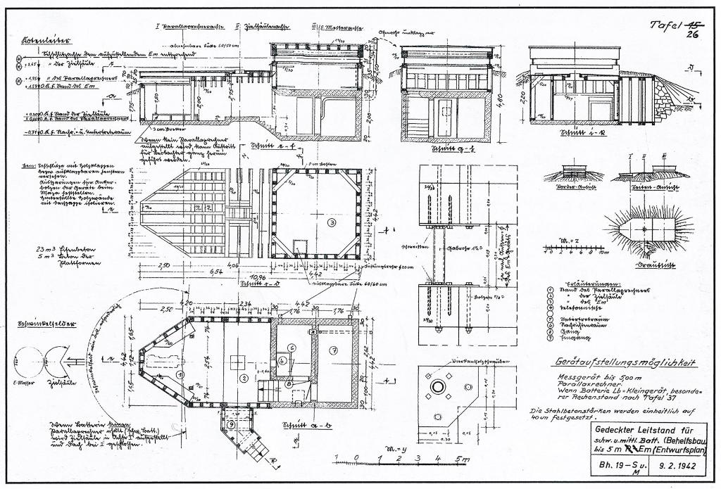 [Plans et coupes d'un poste de direction de tir type Bh19], 1942.