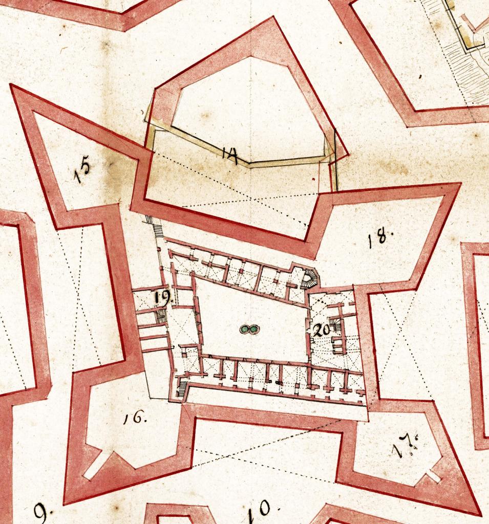  Plan de la citadelle de St Nicolas pour servir à son projet, 1701. Détail donjon, sous-sol.