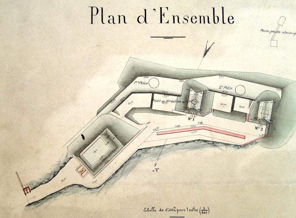 Batterie de la Corbière [planche de plans et coupes],1886. Détail.