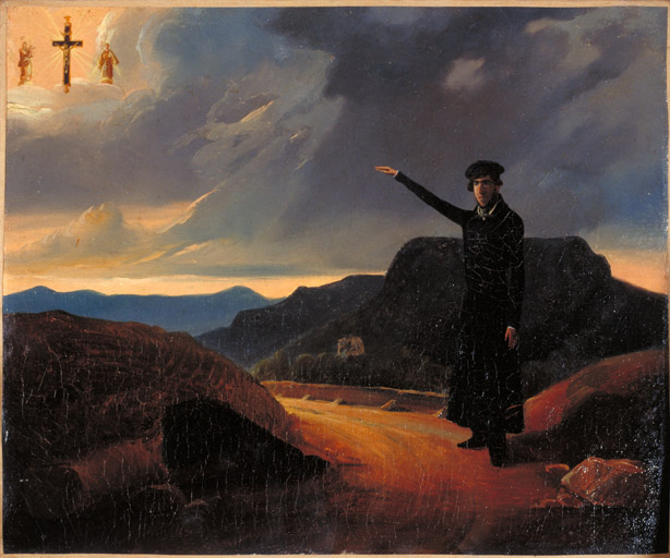 tableau, ex-voto : Homme sur une route de montagne