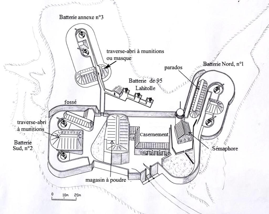 [Vue cavalière restitutive de la batterie de Caveaux vers 1895.], c. 2018.