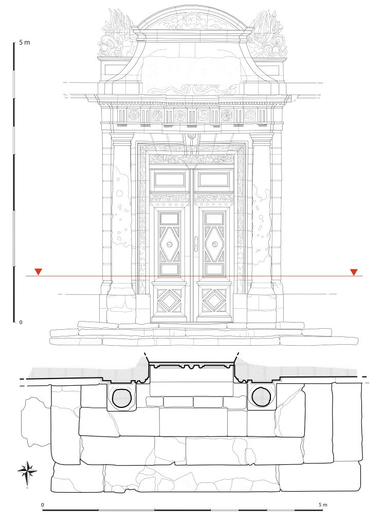 Relevé du portail d'entrée sur rue du bâtiment central, 2018. 