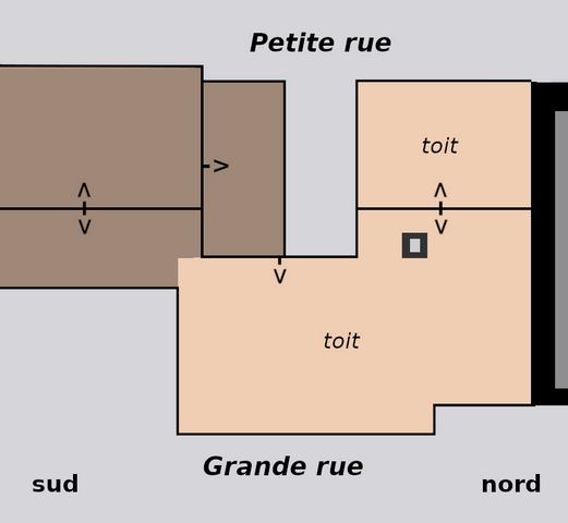 Plan schématique du bâtiment (partie non grisée) : toit.