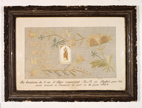 ex-voto, tableau de broderie : Remerciements des habitants d'un immeuble