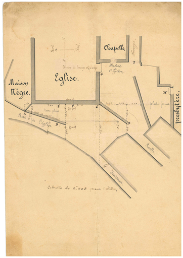 [Plan de situation de l'ancienne église paroissiale Notre-Dame-de-Nazareth de Rians.] Entre 1873 et 1878.