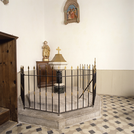 ensemble des fonts baptismaux (fonts baptismaux, couvercle des fonts baptismaux, clôture des fonts baptismaux)