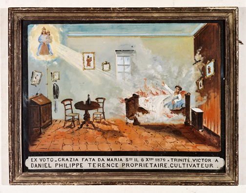 ex-voto, tableau : Incendie menaçant un enfant dans son lit, Daniel Philippe Terence