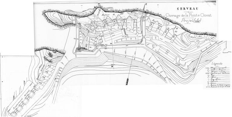 Cerveau. Ouvrage de la pointe ouest. Projet. [Plan général de l'ouvrage]. [1889].