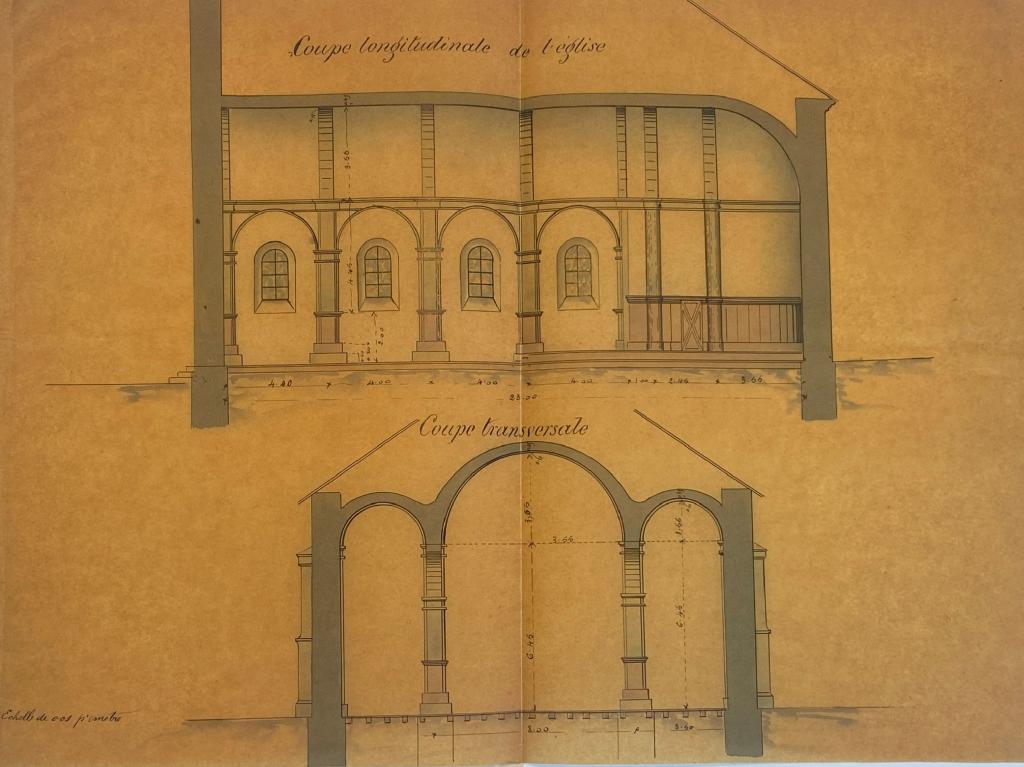 Coupe longitudinale de l'église, [1891].