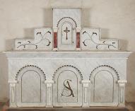 Ensemble de l'autel secondaire de sainte Anne : degré d'autel, autel, tabernacle, gradin d'autel